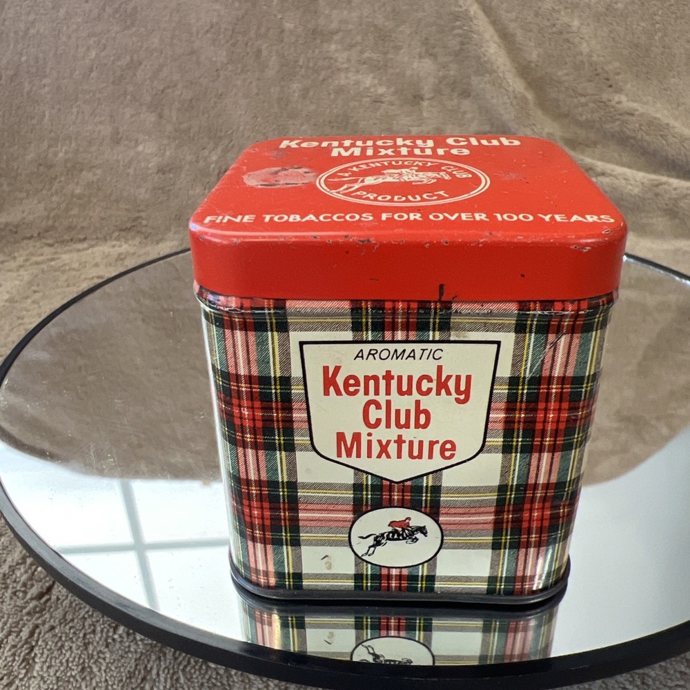 Kentucky Club Mixture Tobacco Tin‎ Tartan Plaid 1 Oz Red Lid Empty 2x2x2.5 VTG